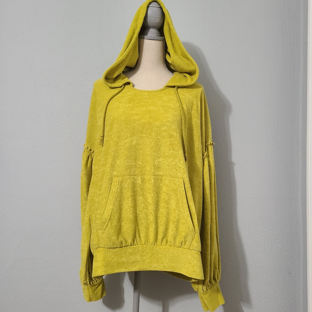 Free People Hooded Terrycloth Balloon Sleeves Pockets Sweatshirt Size‎ Large